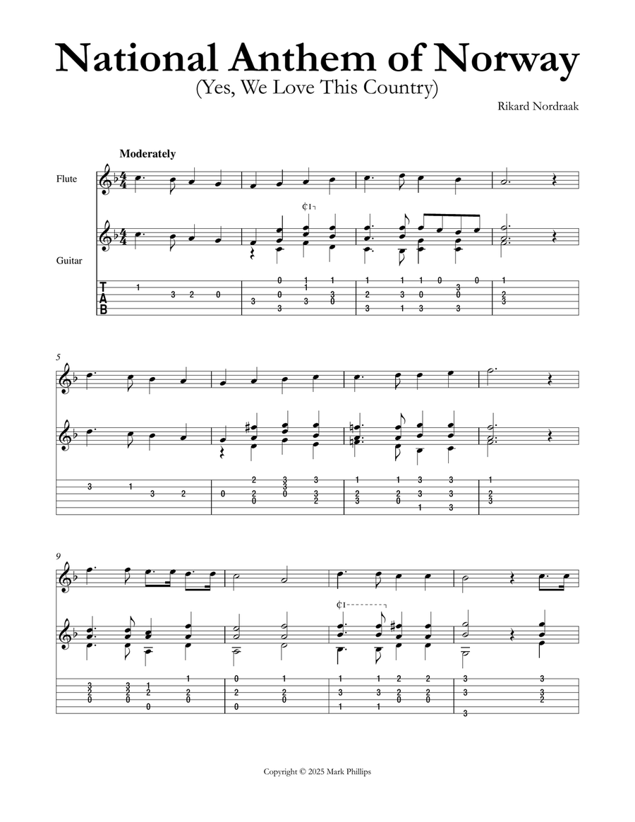 National Anthem of Norway (Yes, We Love This Country) Flute scores gallery preview page 1