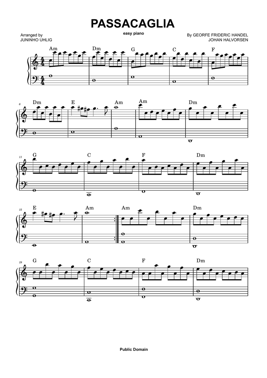 Passacaglia Passacaglia Easy Piano scores gallery preview page 1