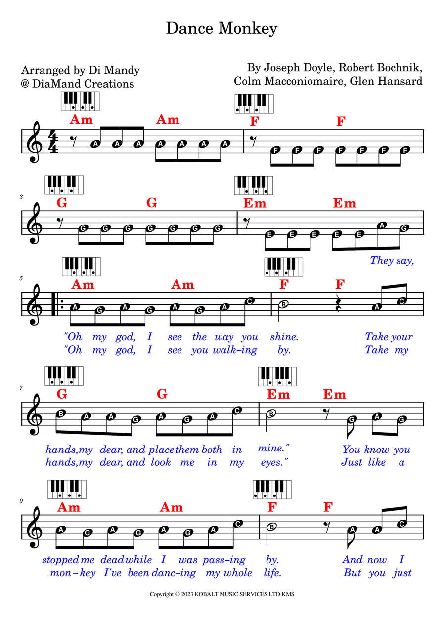 Dance Monkey Dance Monkey Piano scores gallery preview page 1