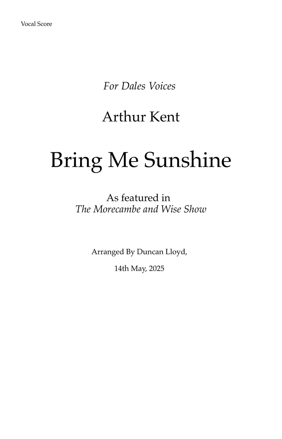 Bring Me Sunshine Bring Me Sunshine 4-Part scores gallery preview page 1