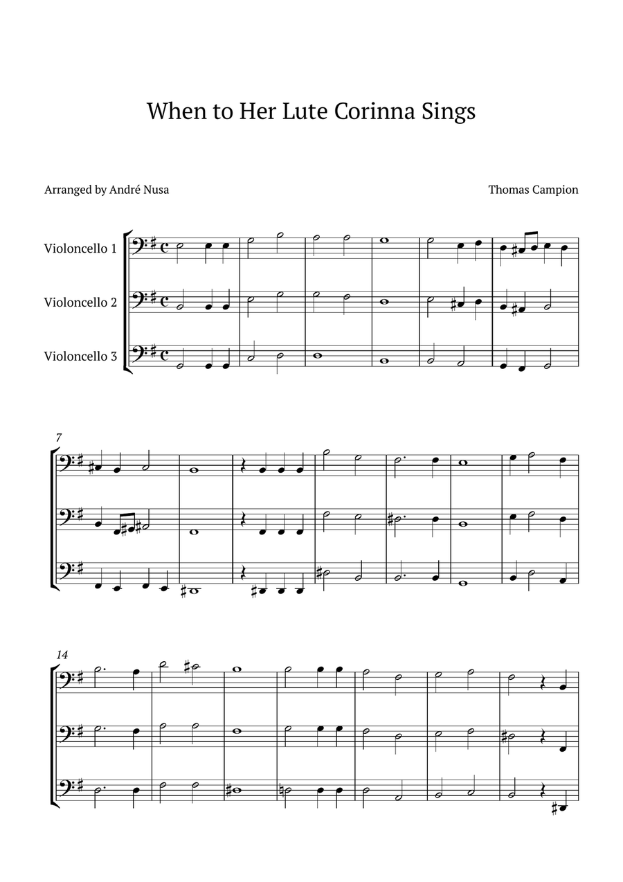 When to Her Lute Corinna Sings String Trio scores gallery preview page 1