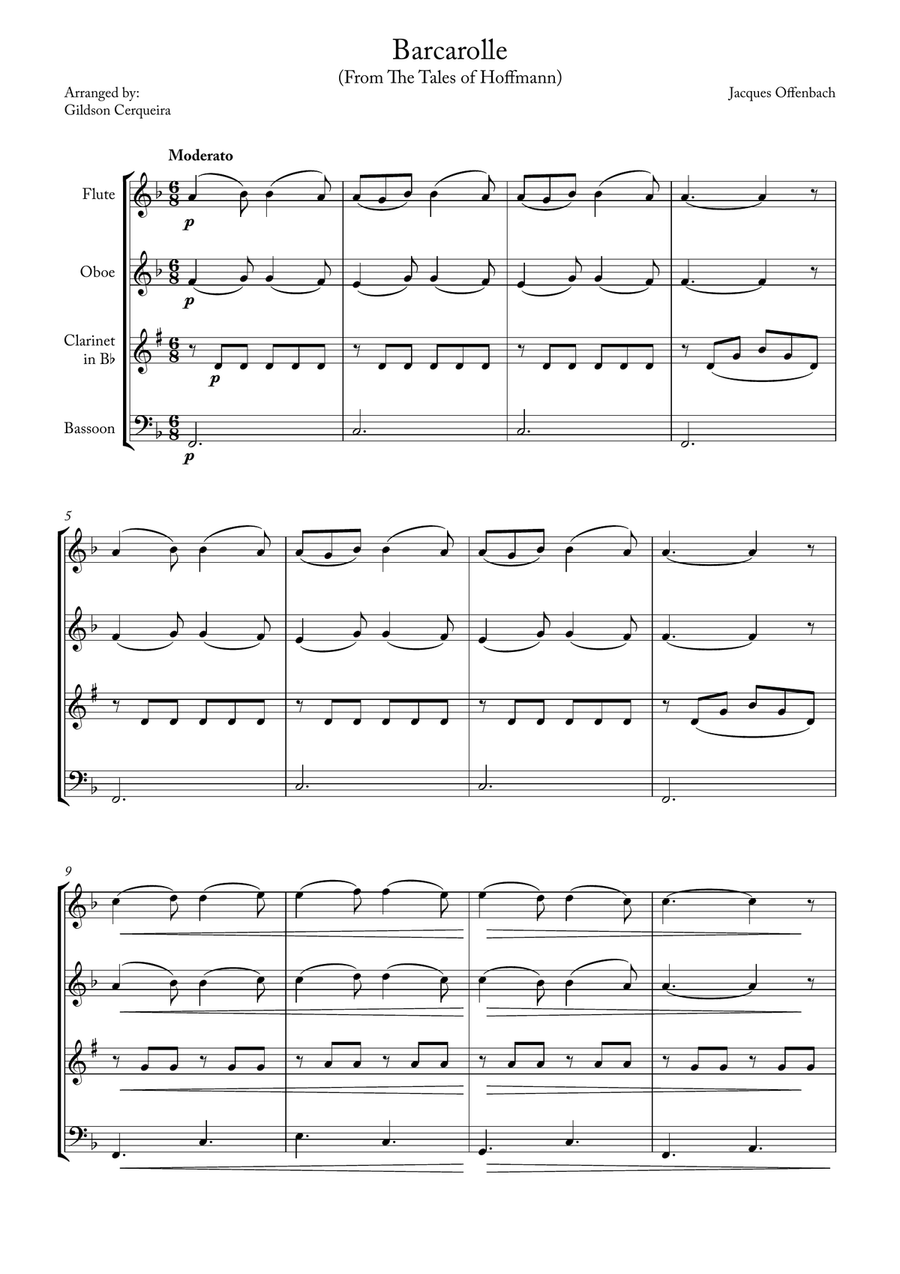 Barcarolle Woodwind Quartet scores gallery preview page 1