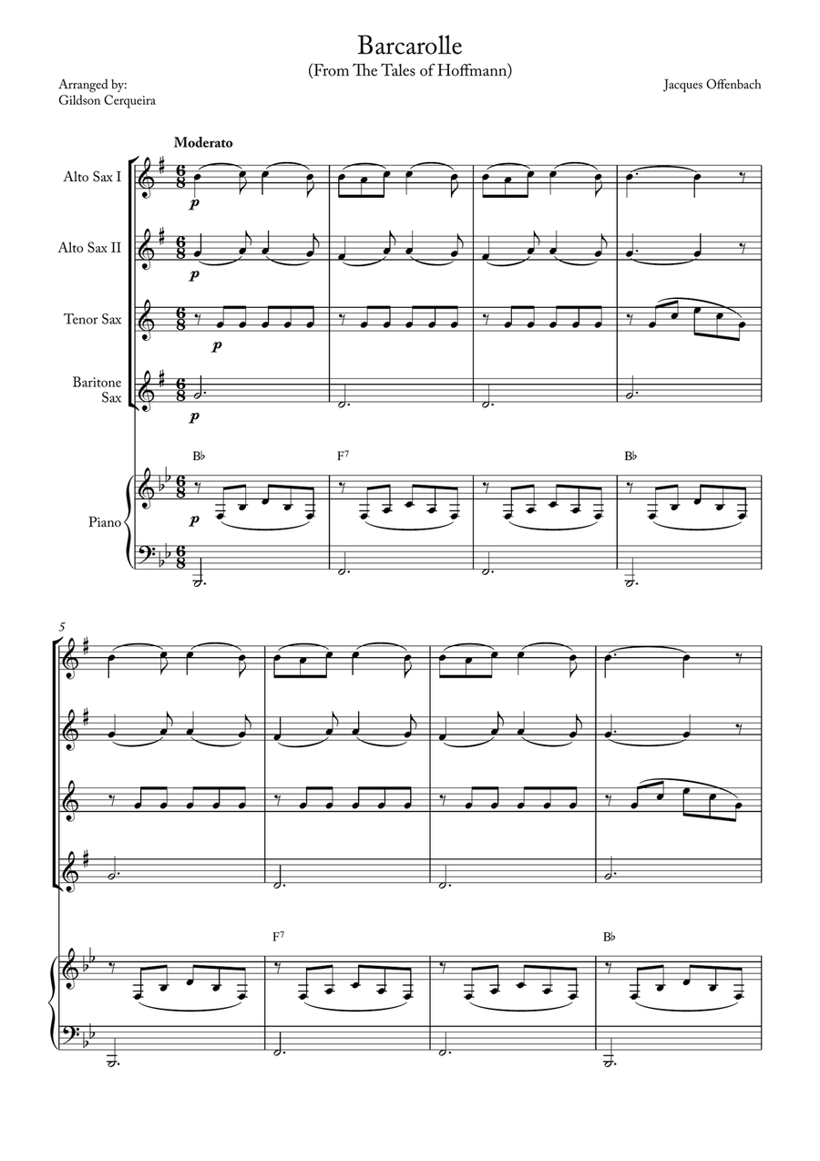 Barcarolle Saxophone Quartet scores gallery preview page 1
