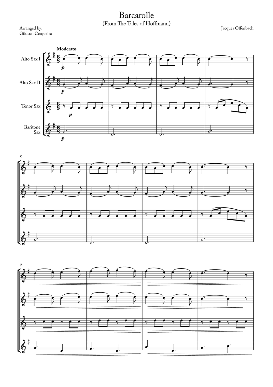Barcarolle Saxophone Quartet scores gallery preview page 1