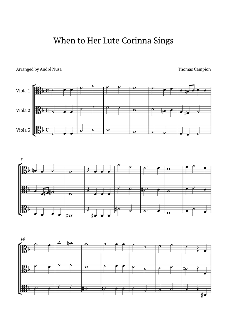 When to Her Lute Corinna Sings String Trio scores gallery preview page 1