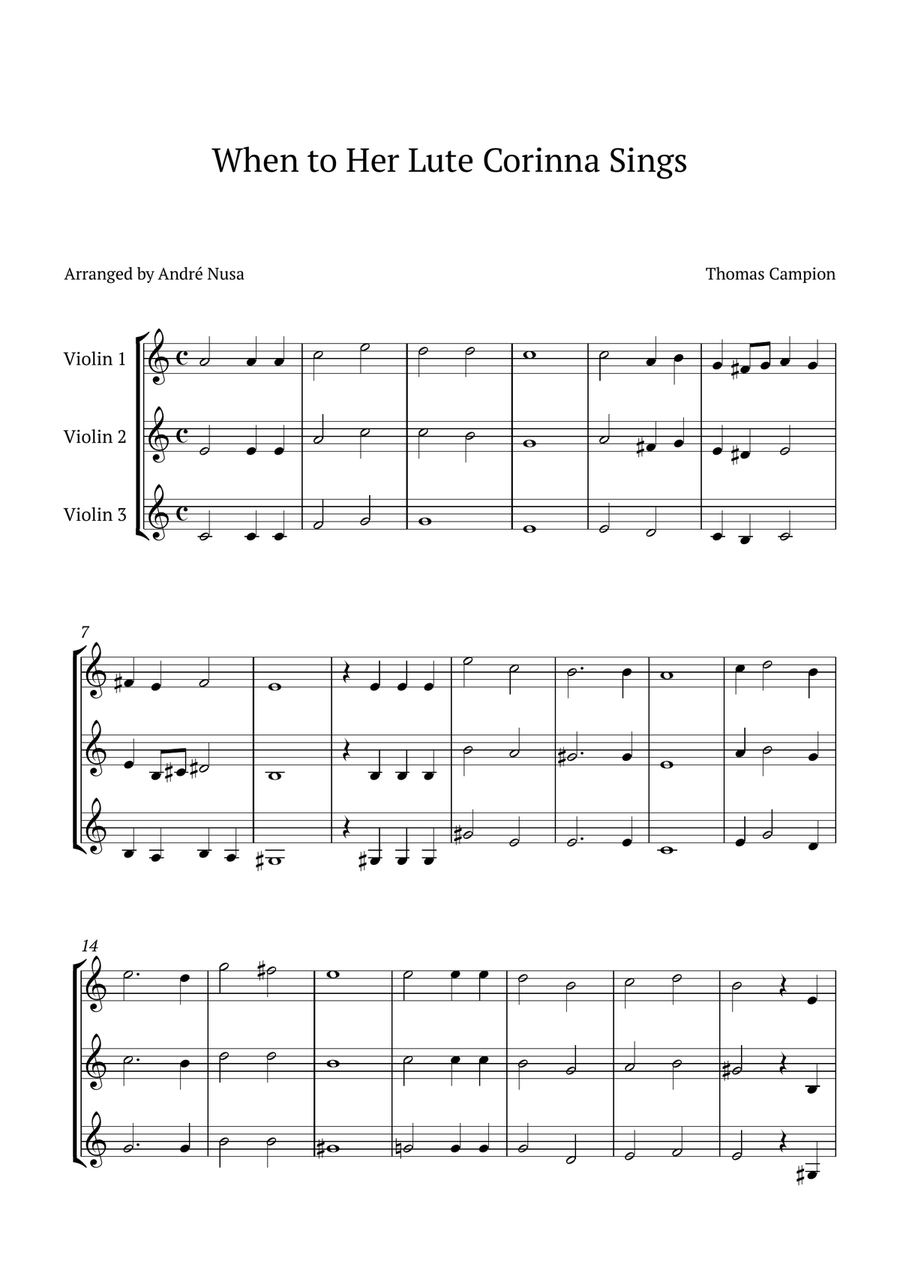 When to Her Lute Corinna Sings String Trio scores gallery preview page 1