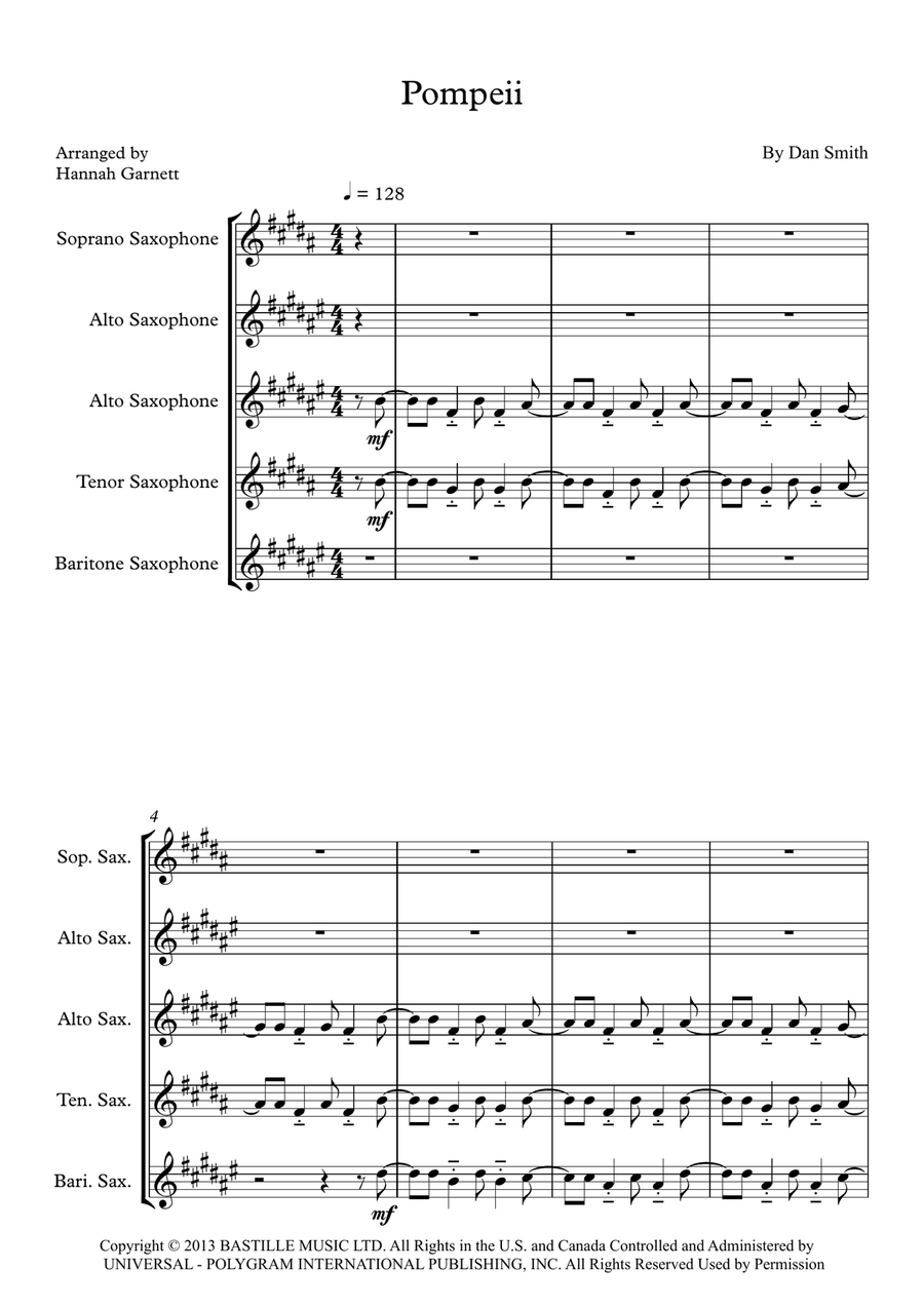 Pompeii Pompeii Saxophone Quartet scores gallery preview page 1