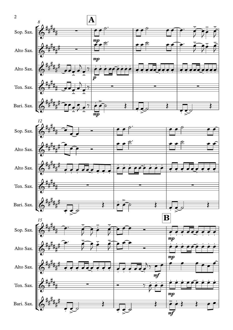 Pompeii Pompeii Saxophone Quartet scores gallery preview page 2