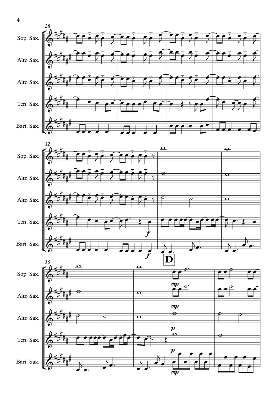 Pompeii Pompeii Saxophone Quartet scores gallery preview page 4