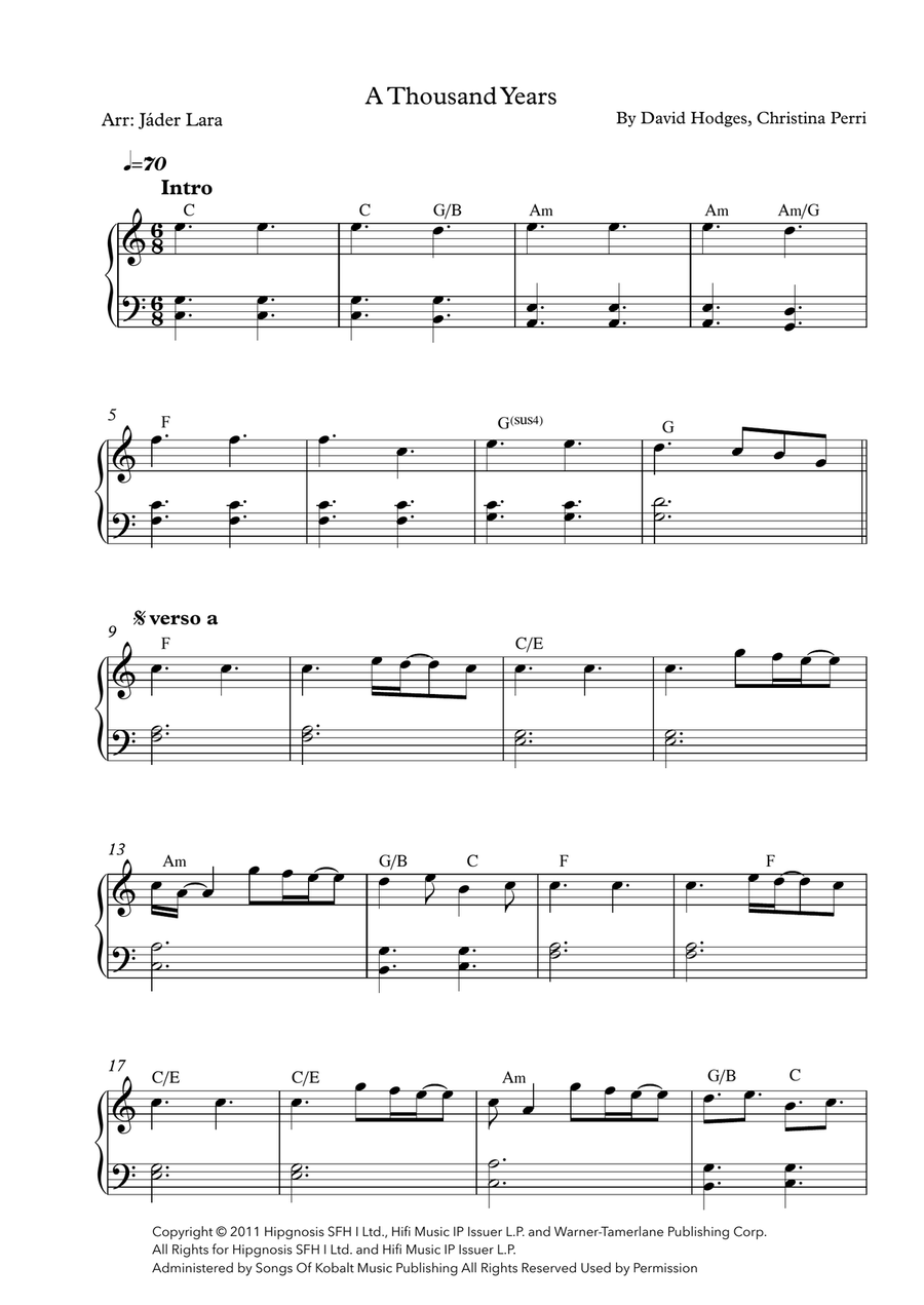 A Thousand Years A Thousand Years Easy Piano scores gallery preview page 1