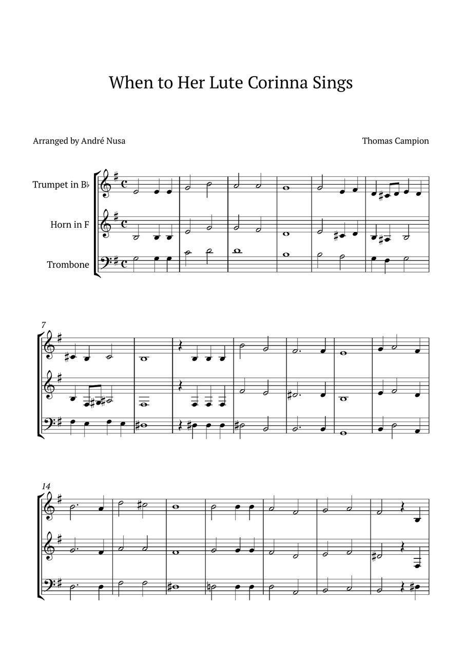 When to Her Lute Corinna Sings Brass Trio scores gallery preview page 1