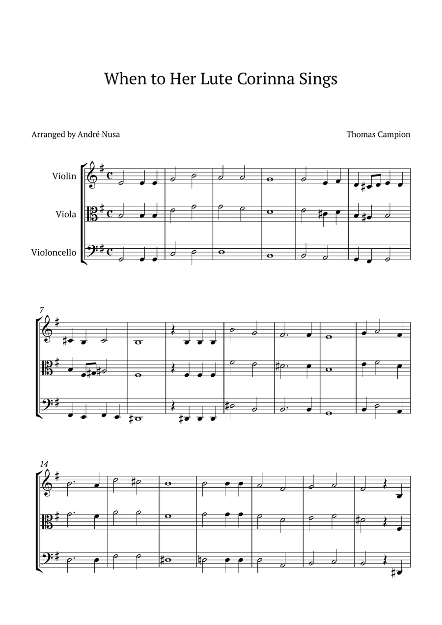 When to Her Lute Corinna Sings String Trio scores gallery preview page 1