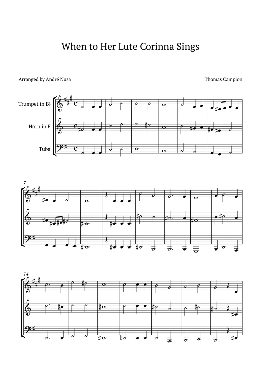 When to Her Lute Corinna Sings Brass Trio scores gallery preview page 1
