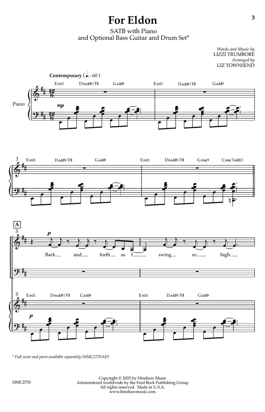 For Eldon (arr. Liz Townsend) 4-Part scores gallery preview page 1