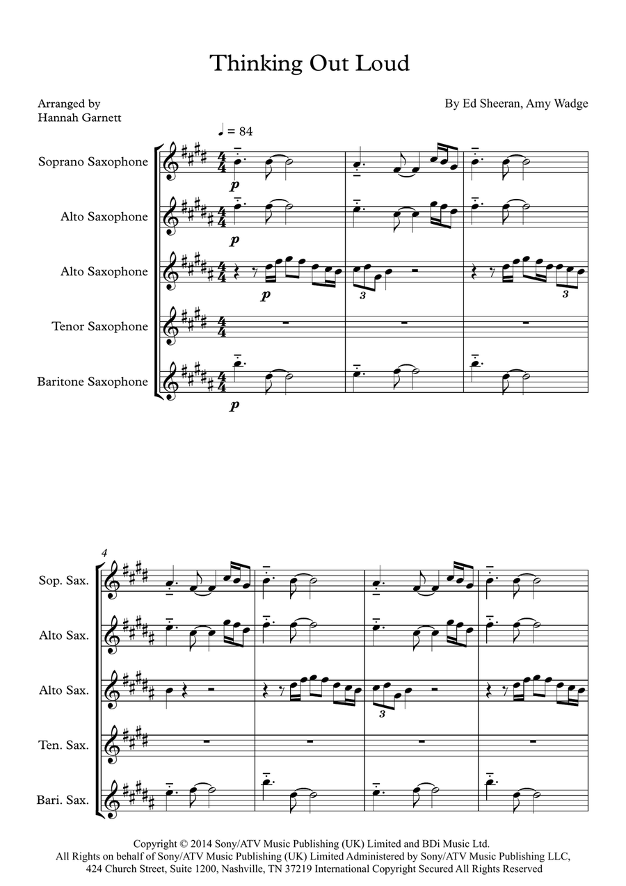 Thinking Out Loud Thinking Out Loud Saxophone Quartet scores gallery preview page 1