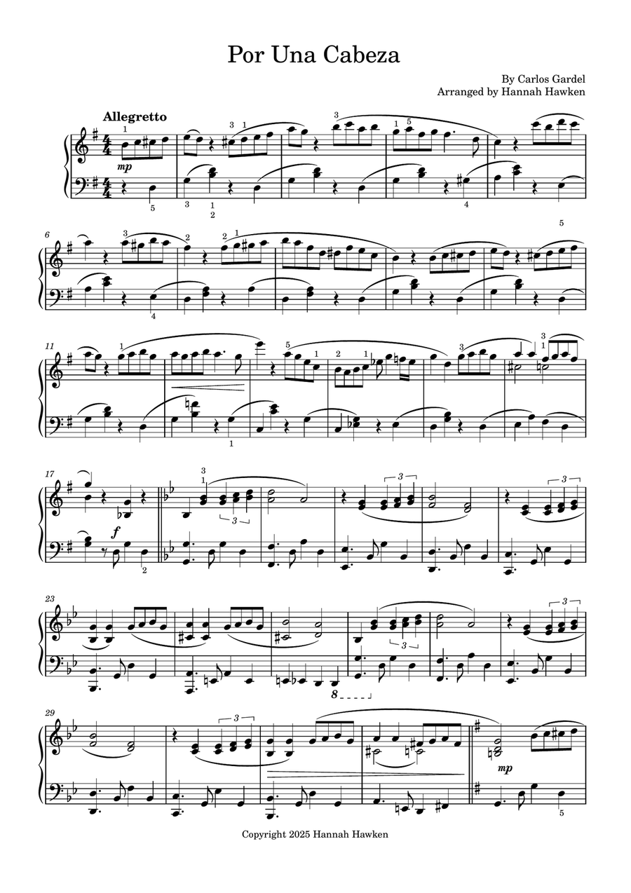 Por una Cabeza Piano Solo scores gallery preview page 1