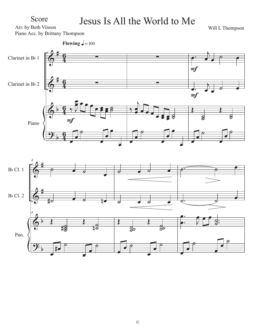 Jesus Is All the World to Me Clarinet Duet scores gallery preview page 1