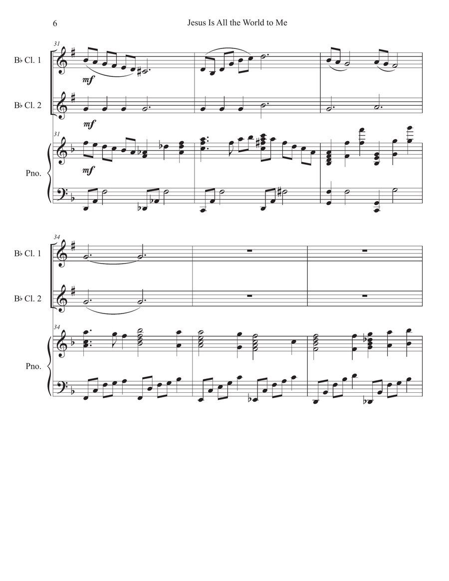 Jesus Is All the World to Me Clarinet Duet scores gallery preview page 6