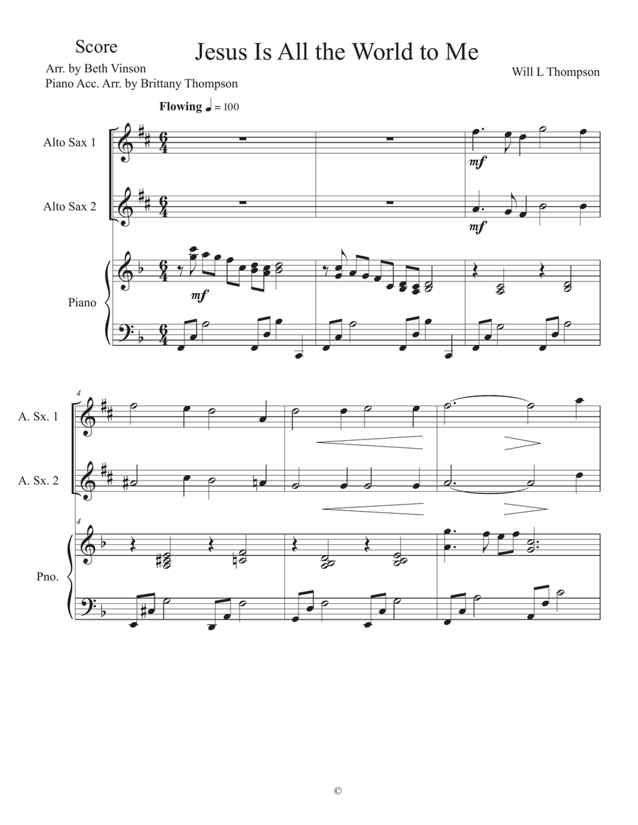 Jesus Is All the World to Me Woodwind Duet scores gallery preview page 1