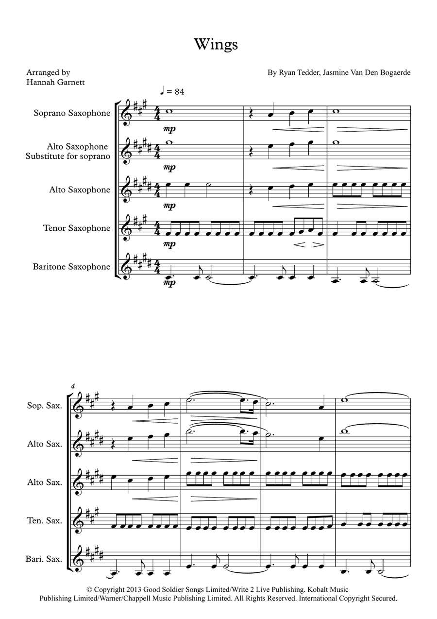 Wings Wings Saxophone Quartet scores gallery preview page 1
