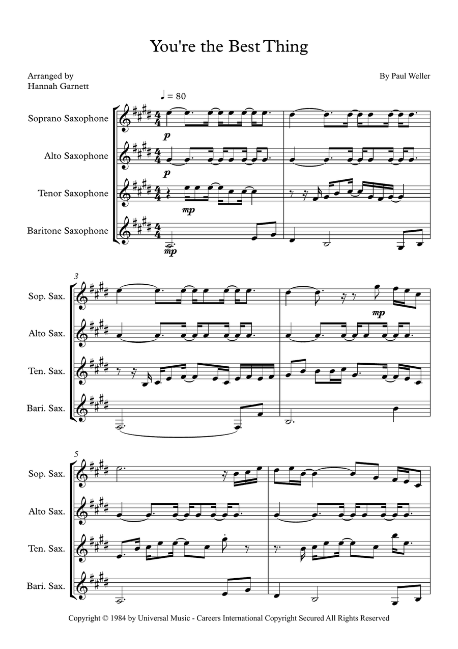 You're The Best Thing You're The Best Thing Saxophone Quartet scores gallery preview page 1