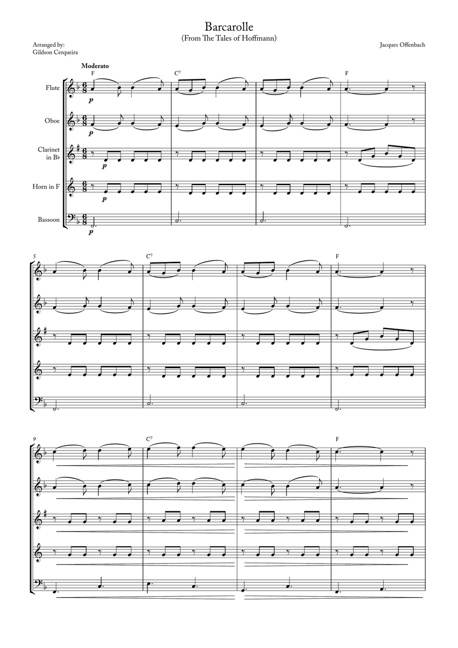 Barcarolle Woodwind Quintet scores gallery preview page 1