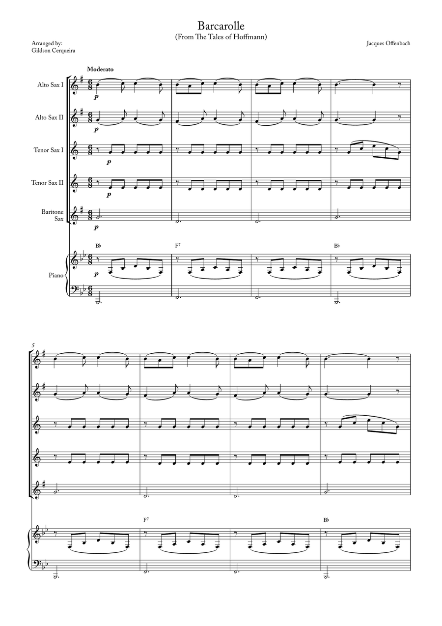Barcarolle Saxophone Quintet scores gallery preview page 1