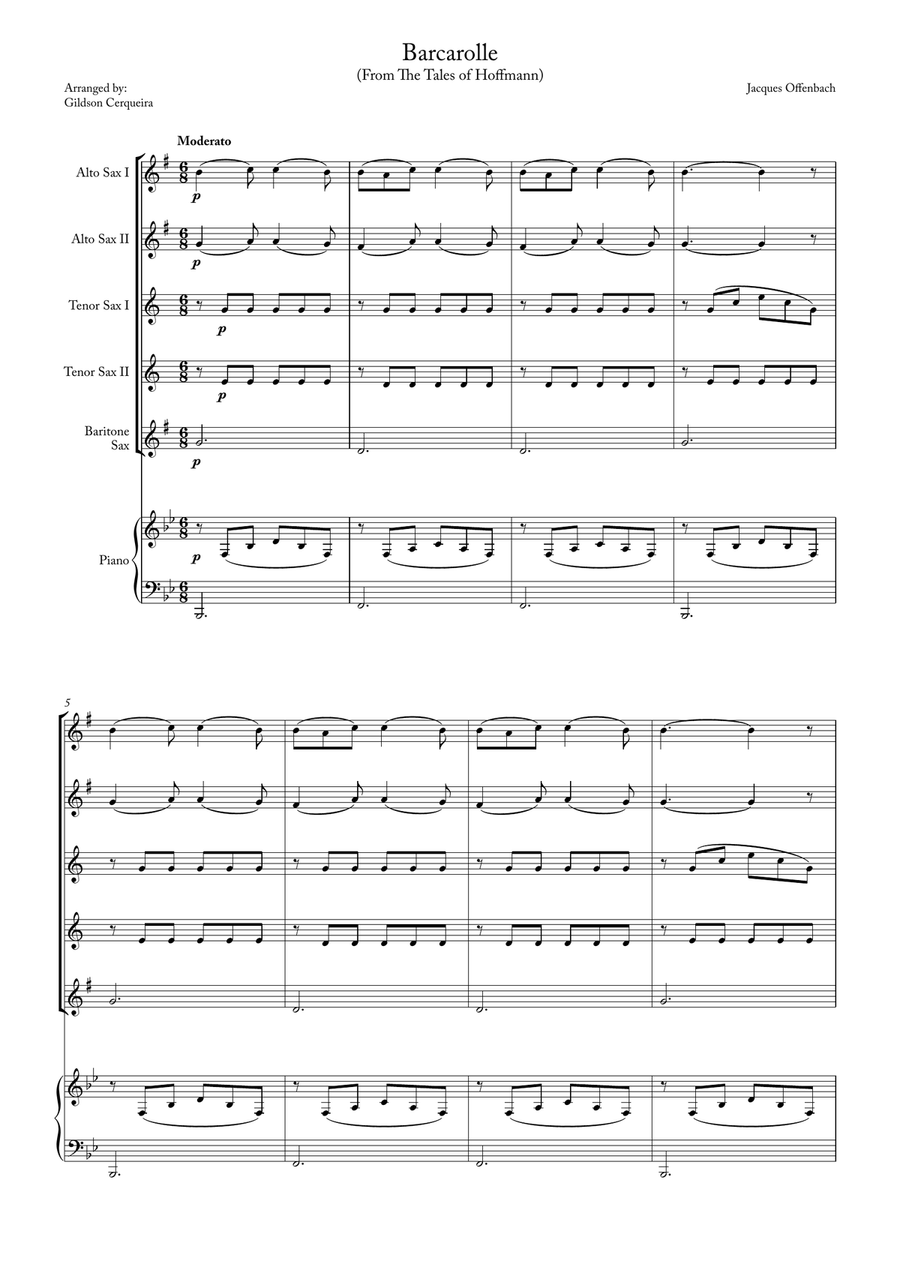 Barcarolle Saxophone Quintet scores gallery preview page 1