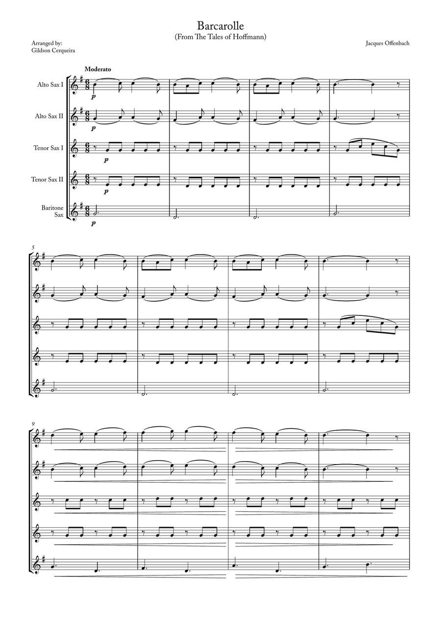 Barcarolle Saxophone Quintet scores gallery preview page 1
