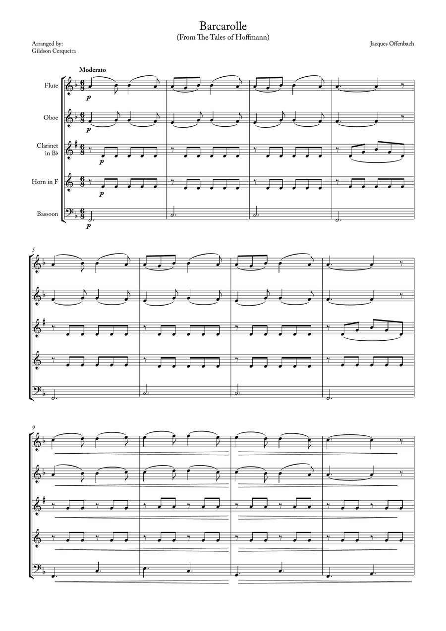 Barcarolle Woodwind Quintet scores gallery preview page 1