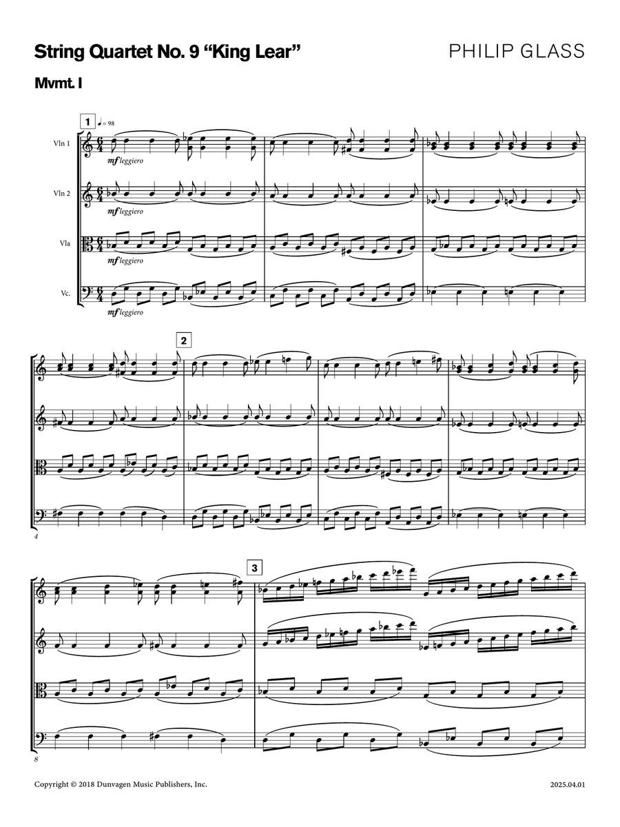 String Quartet No. 9 - Full Score String Quartet scores gallery preview page 1