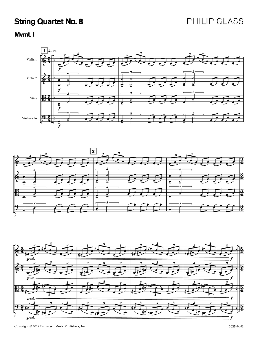 String Quartet No. 8 - Full Score String Quartet scores gallery preview page 1