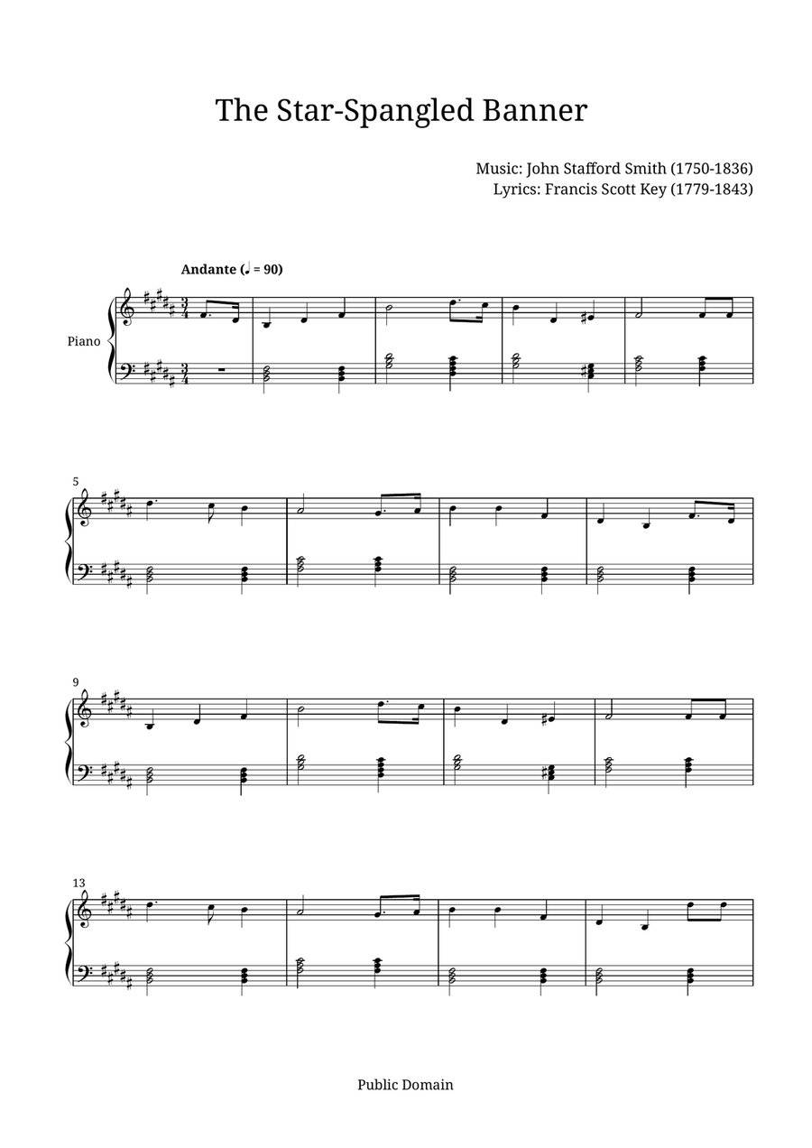 The Star-Spangled Banner Piano Solo scores gallery preview page 1