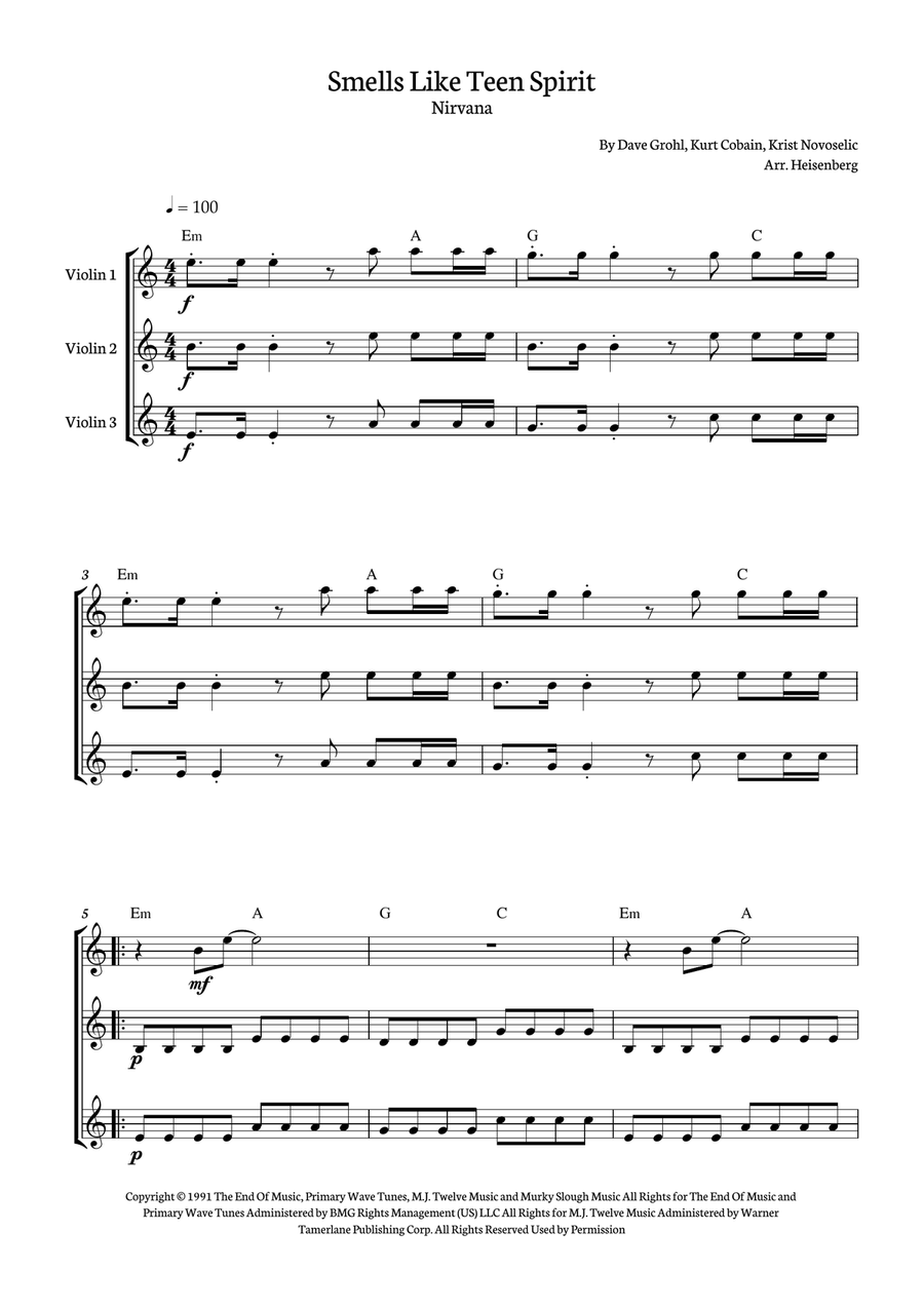Smells Like Teen Spirit Smells Like Teen Spirit String Trio scores gallery preview page 1