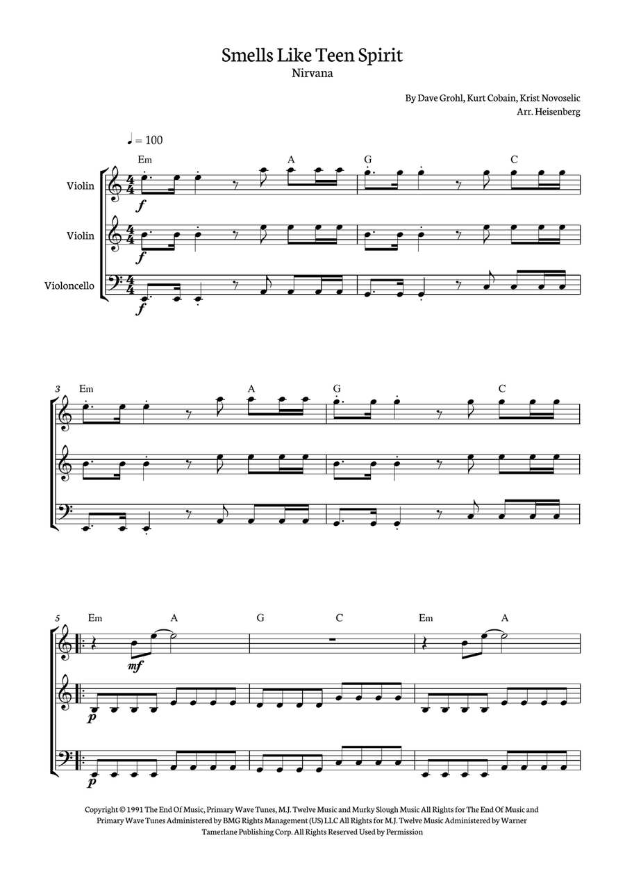 Smells Like Teen Spirit Smells Like Teen Spirit String Trio scores gallery preview page 1