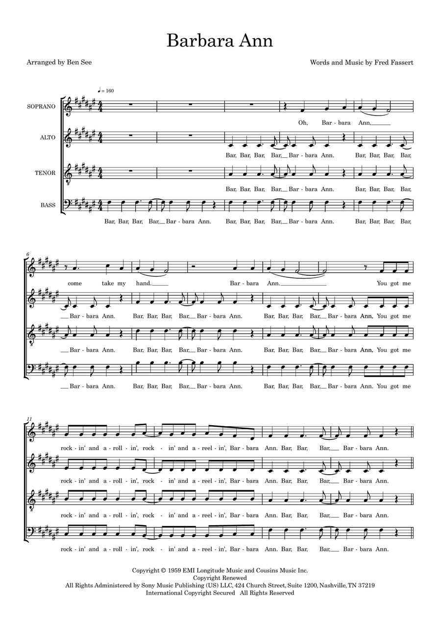 Barbara Ann (arr. Ben See) 4-Part scores gallery preview page 1