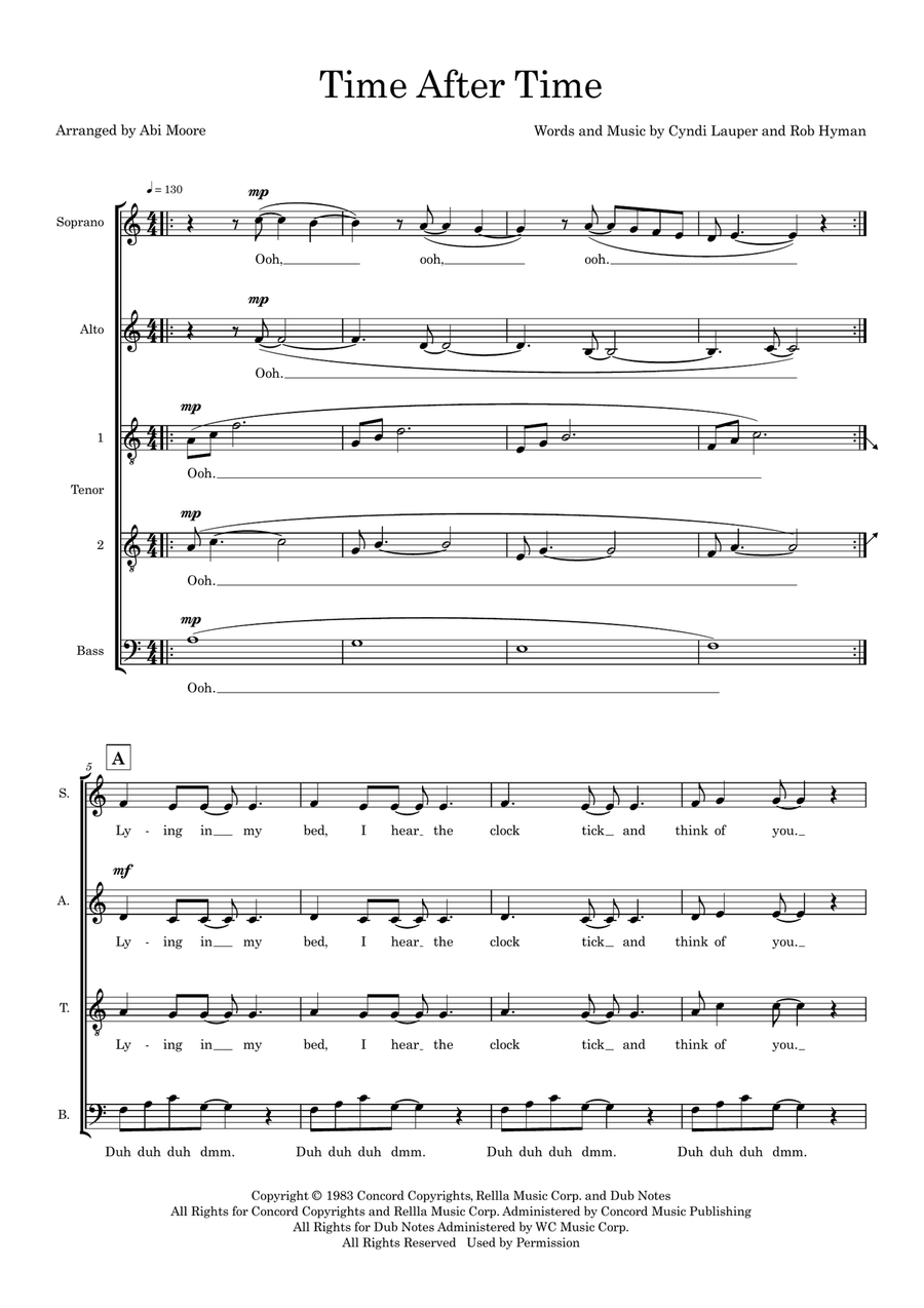 Time After Time (arr. Abi Moore) SATTB scores gallery preview page 1