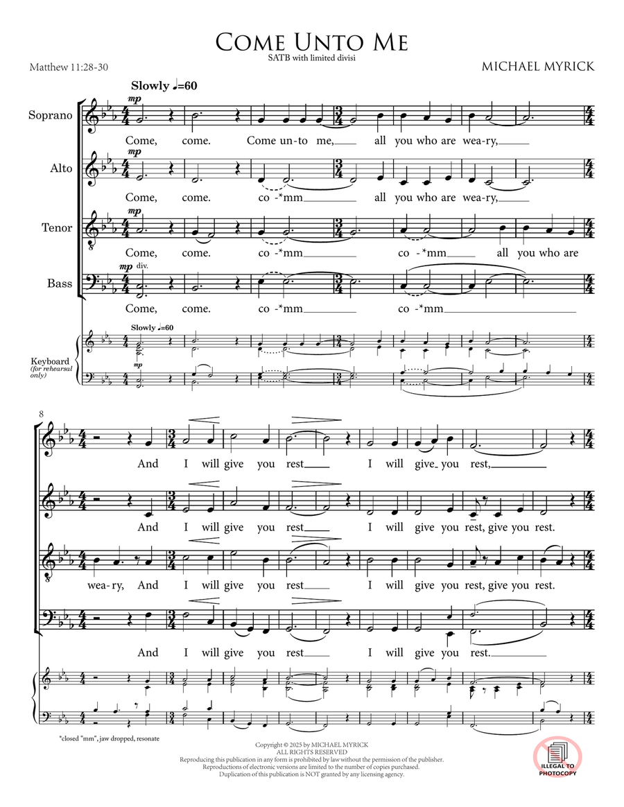 Come Unto Me 4-Part scores gallery preview page 3