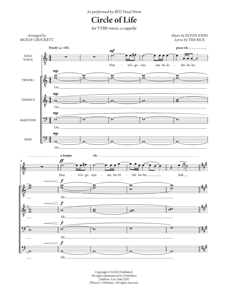 Circle Of Life Circle Of Life TTBB scores gallery preview page 1