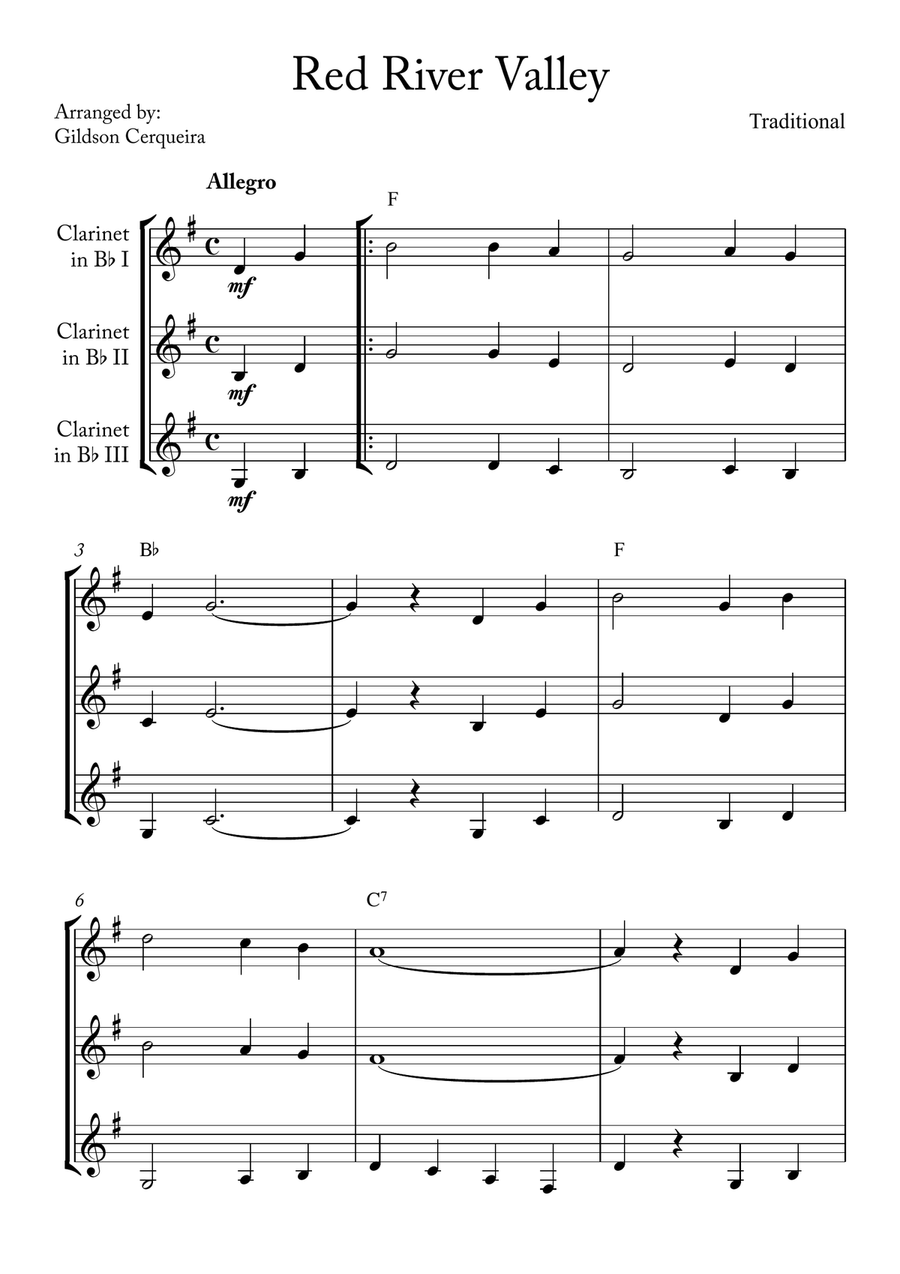 Red River Valley Red River Valley Clarinet Trio scores gallery preview page 1