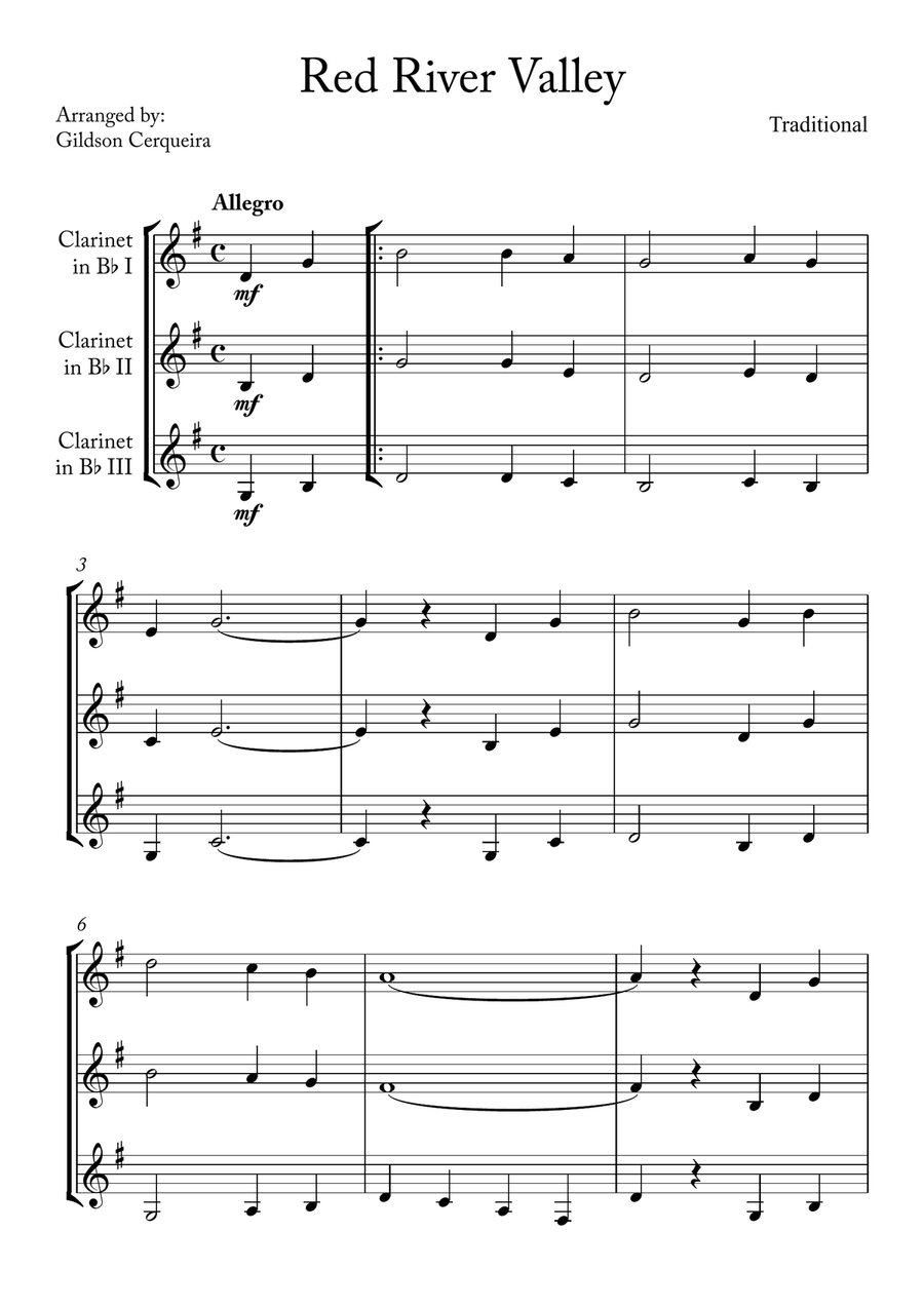 Red River Valley Red River Valley Clarinet Trio scores gallery preview page 1