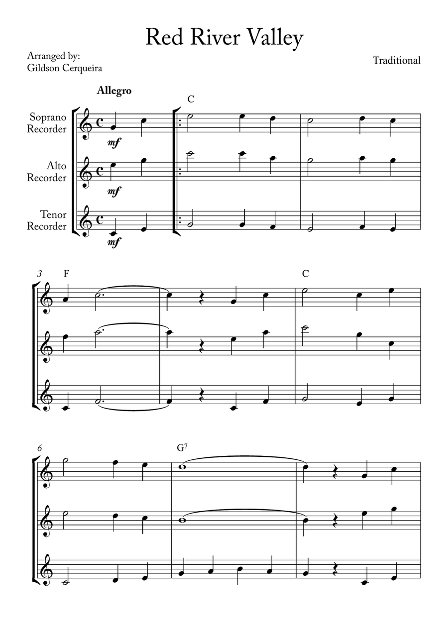 Red River Valley Red River Valley Soprano Recorder scores gallery preview page 1