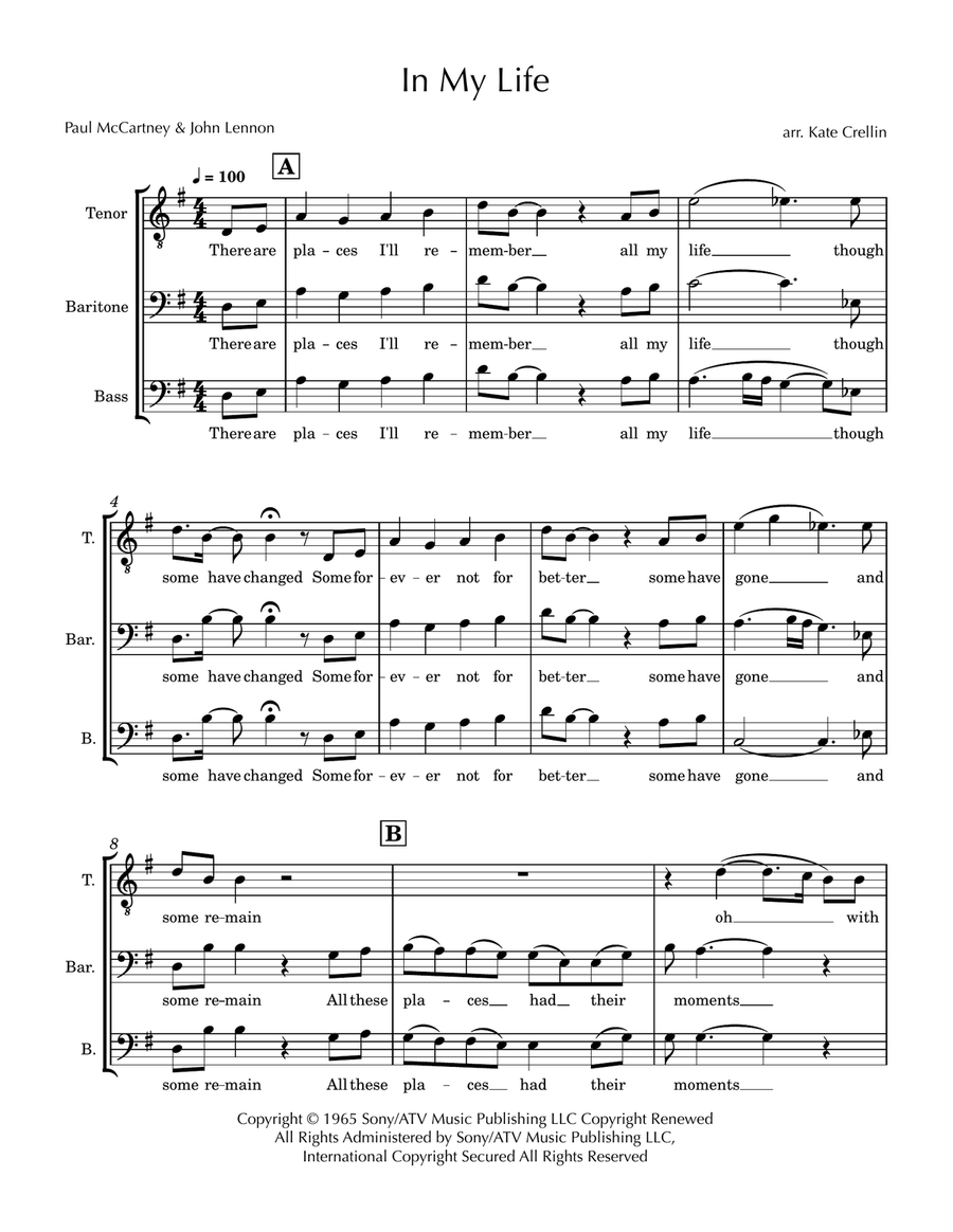 In My Life In My Life 3-Part scores gallery preview page 1
