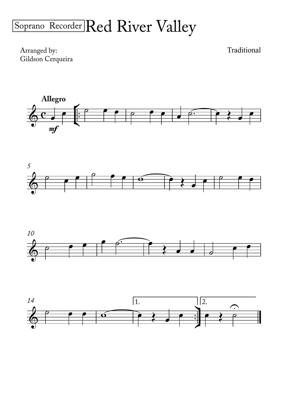 Red River Valley Red River Valley Soprano Recorder scores gallery preview page 3