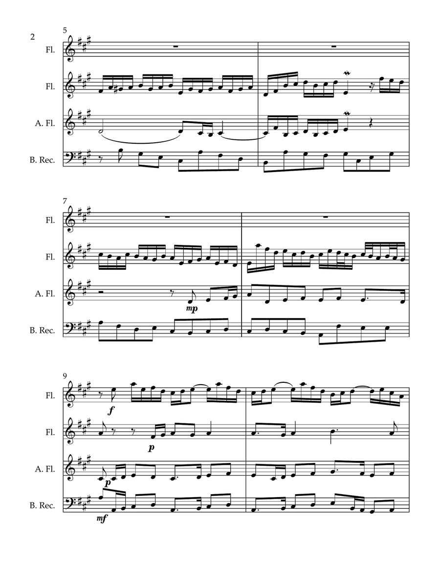 Bach's Sonata BWV 1032 for Flute Quartet Flute Quartet scores gallery preview page 2