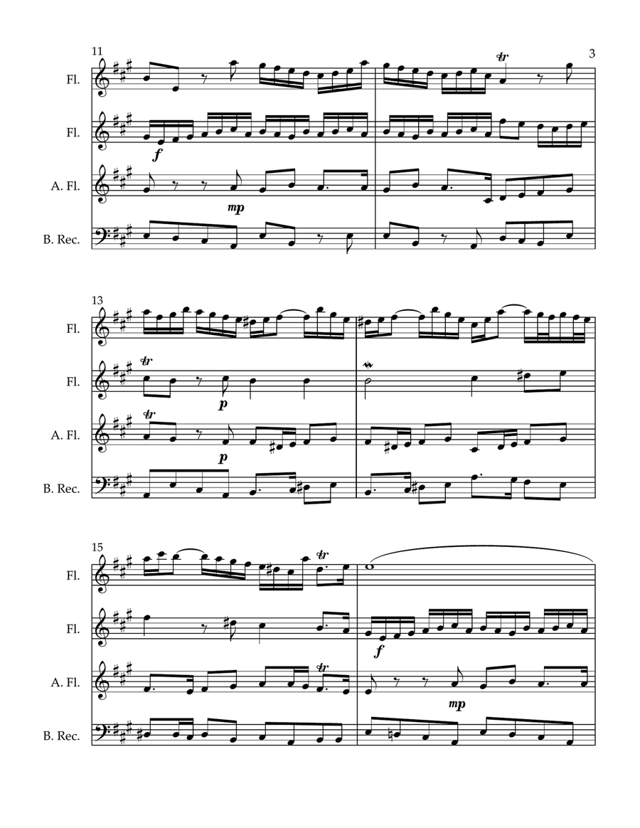 Bach's Sonata BWV 1032 for Flute Quartet Flute Quartet scores gallery preview page 3