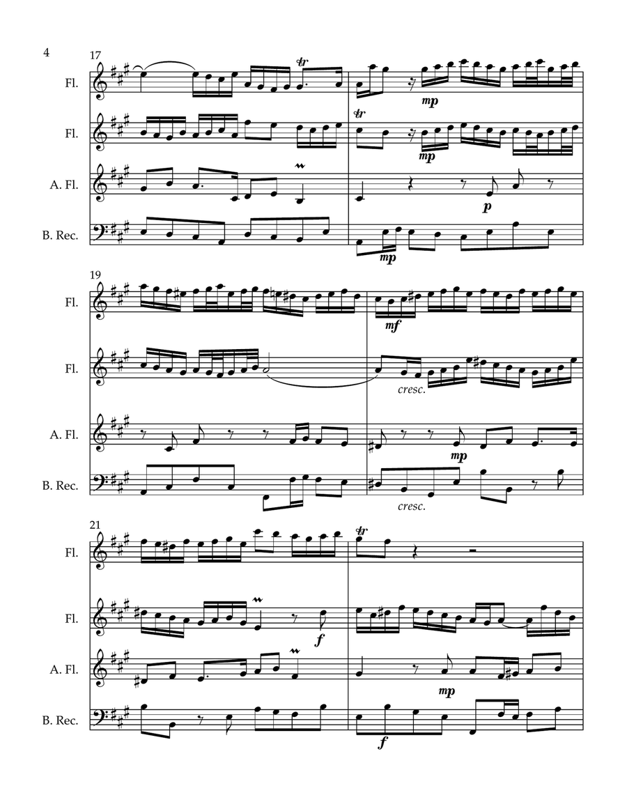 Bach's Sonata BWV 1032 for Flute Quartet Flute Quartet scores gallery preview page 4