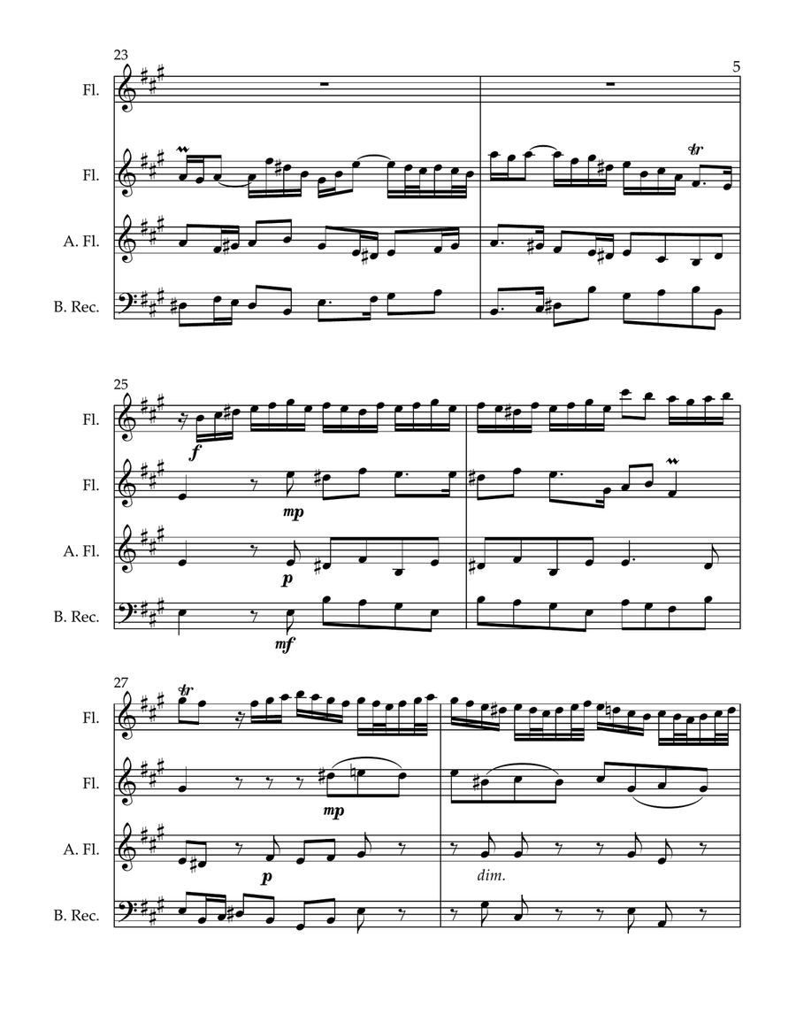 Bach's Sonata BWV 1032 for Flute Quartet Flute Quartet scores gallery preview page 5