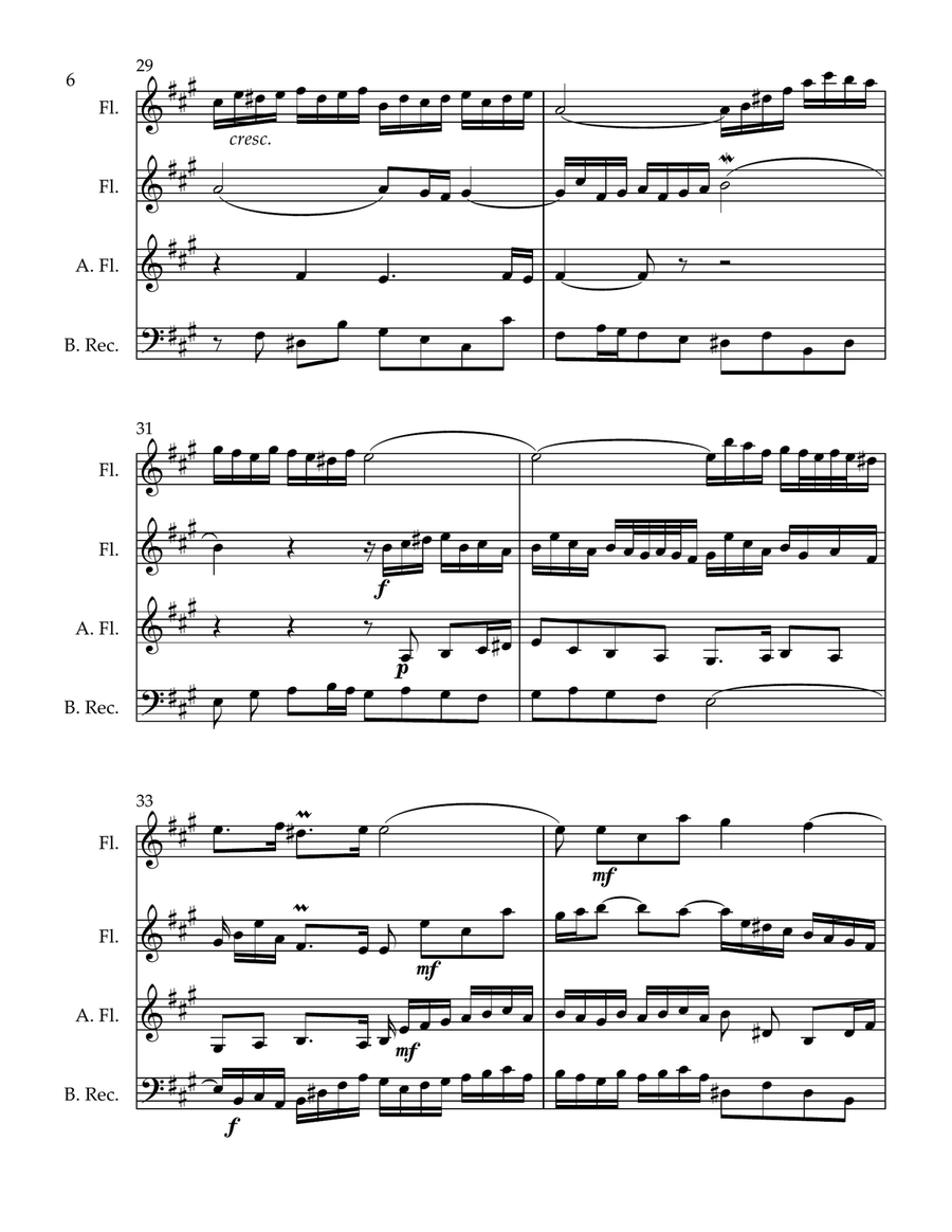 Bach's Sonata BWV 1032 for Flute Quartet Flute Quartet scores gallery preview page 6