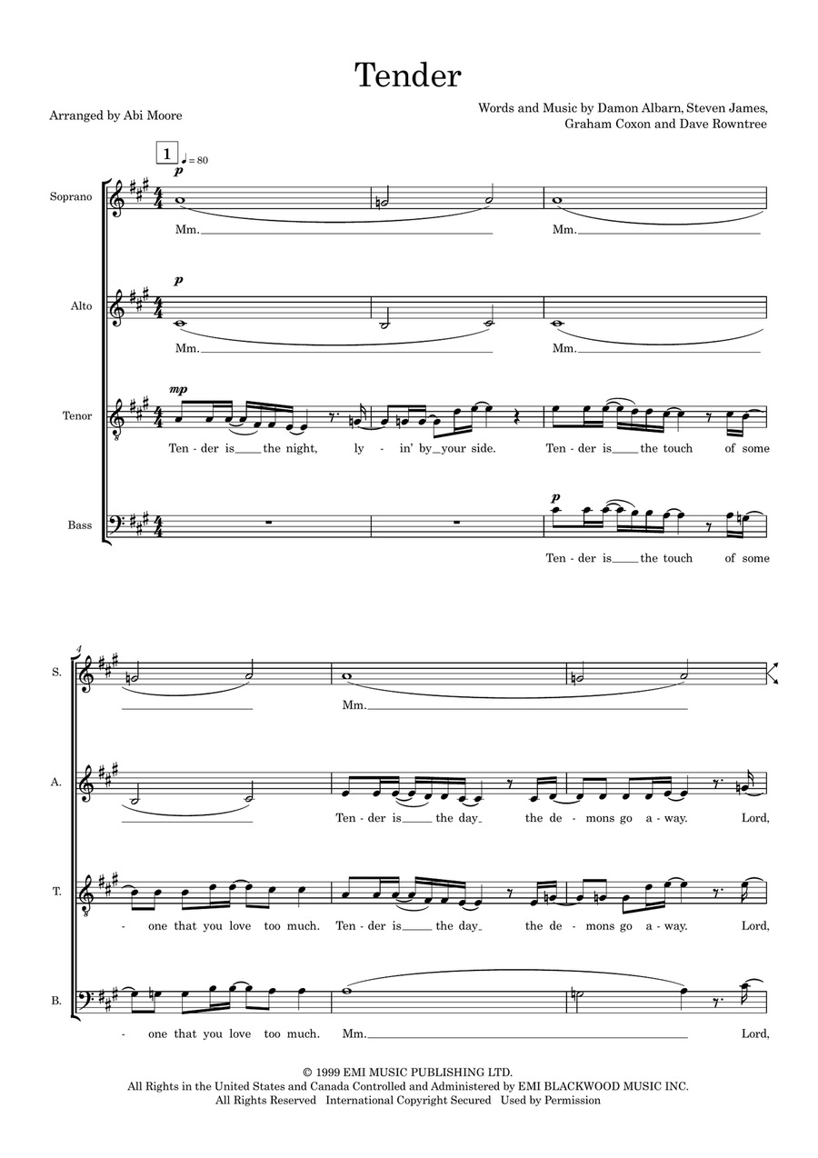 Tender (arr. Abi Moore) Tender (arr. Abi Moore) Choir scores gallery preview page 1